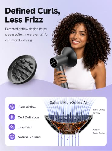 Image of Hair Dryer with Diffuser, Ionic High-Speed Blow Dryer 600 Million Negative Ions, Fast Drying, Quiet & Lightweight Hair Dryer for Women & Men, Smart Touch Screen Professional Hairdryer for Curly Hair