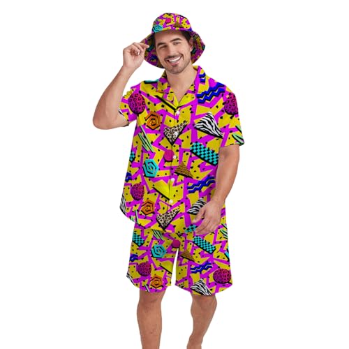 Mens 3 Piece Tracksuit Funny Hawaiian Shirt and Shorts Button Down Beach Shirts for Men with Bucket Hats4