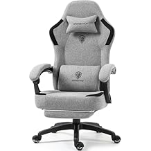 Dowinx Fabric Gaming Chair with Pocket Spring Cushion,Breathable Computer Chair with Massage Lumbar Support and Footrest,High Back Game Office Chair for Adult,Grey