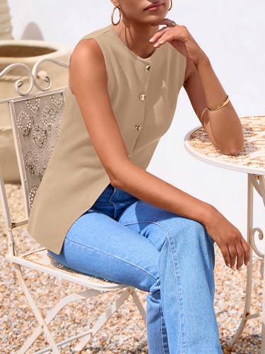 Image of PRETTYGARDEN Women's Sweater Vest Button Down Summer Tank Tops 2026 Sleeveless Knit Vests Fashion Business Casual Outfits