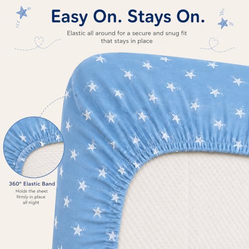 Image of Cotton Fitted Bassinet Sheets, 33x17x4, Sage Green-White-Blue, 3 Pack