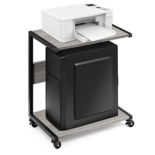 Casavida 2-Tier Computer Tower Stand C-Shaped Mobile Pc Tower Stand, Desktop Printer Stand Office Computer Cart With 2 Locking Swivel Wheels For School Office Home, Grey #TOP24