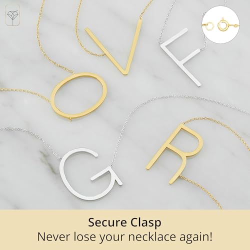 MAX + STONE 14k Gold Plated Sterling Silver Large Sideways Block Initial Letter Pendant Necklace for Woman with 16 Inches to 18 Inches Adjustable Chain and Spring Ring Clasp3