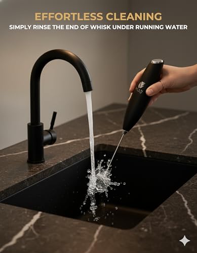 Bean Envy Milk Frother for Coffee Handheld Battery-Operated Electric Milk and Coffee Frother, Mini Electric Drink Mixer, Foamer & Frother with Stand for Coffee, Latte, Hot Chocolates & Shakes - Black