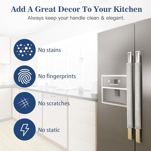 Image of Nuovoware Refrigerator Door Handle Covers, Kitchen Appliance Fridge Oven Microwave Dishwasher Door Cloth Antiskid Protector Gloves, Keep Off Fingerprints, Liquid, Oil Stain (Light Gray, 4 Pieces)