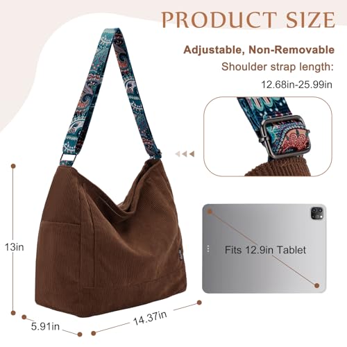 Image of Chase Chic Corduroy Tote Bag for Women, Large Messenger Bag Crossbody Hobo Bag Convertible Shoulder Handbag for Work