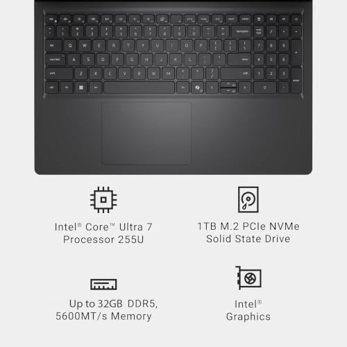 Image of Dell 15 Touchscreen Laptop, Intel Ultra 7 255U AI CPU, 32GB RAM, 1TB SSD