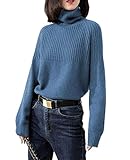 Sweaters Womens Loose Jumpers Merino Wool Knit Split Thick Turtleneck Pullover Long Sleeve Winter Tops SkyBlue