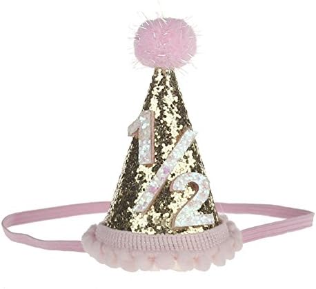 ACTLATI Cute Baby 1/2 Birthday Party Hair Band Glitter Crown Elastic Headwear Ball Cone Headband Pink