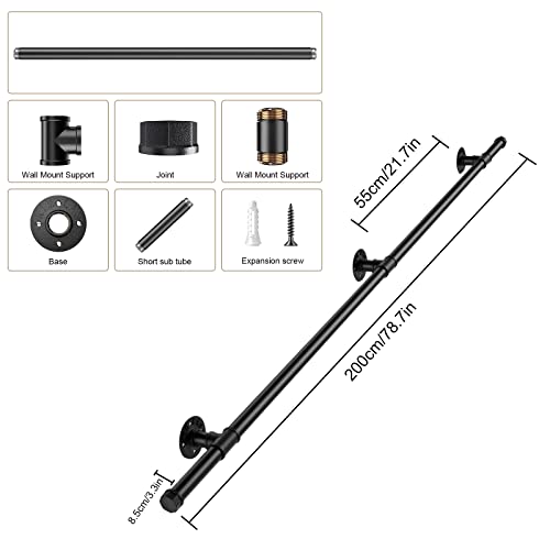 Handrail Stairs, Wall-Mounted Stair Handrail, 1m/2m/3m Non-Slip Metal Grab Bar Railing, Staircase Banister Rail Support Kit - Image 2