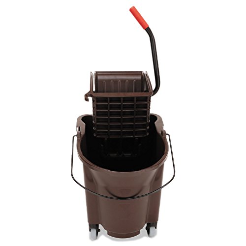 Image of Rubbermaid Commercial Products WaveBrake 35 QT Side-Press Mop Bucket and Wringer Combo on Wheels Brown for Heavy-Duty Floor Cleaning