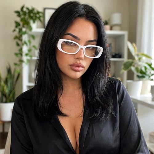 Image of DreamCalf Rectangle Fake Glasses for Women Trendy Y2K Office-Siren Blue Light Glasses with Clear Lenses
