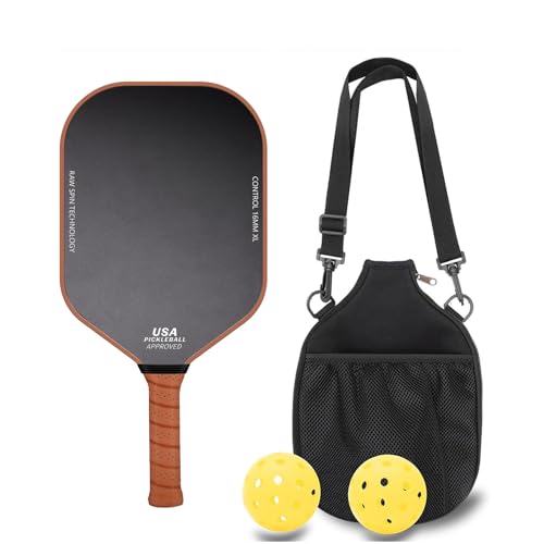 Pickleball Paddle - Carbon Surface with High Grit & Spin, Sure-Grip Elongated Handle, Larger Sweet Spot, 16mm Honeycomb Polypropylene Core, USAPA Approved - Includes 1 Paddles, 2 Balls, 1 Carry Bag