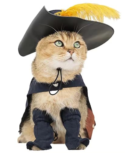 Pet Cosplay Costume Cats Dogs Dress up Kitten Suit Boots with Cloak Hat Belt Cape Accessories Black