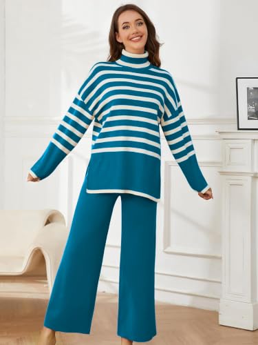 Image of TYSORT Women's Winter Woolen Turtleneck Sweater with Pajama | Warm Winter Wear Cord Set | Woolen Tracksuit Loungewear Set