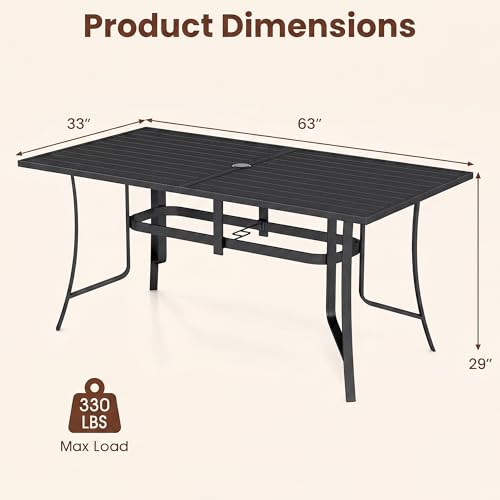 Image of Giantex Rectangular Patio Dining Table for 6, 63 inch x 33 inch Metal Outdoor Table with Adjustable Umbrella Hole for Porch, Garden, Balcony, Backyard, Poolside, 330 lbs Capacity, Heavy Duty