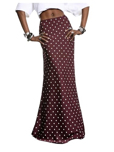 MakeMeChic Women\'s Y2K Polka Dots Going Out Maxi Skirt Business Casual Long Skirts Red and White Large