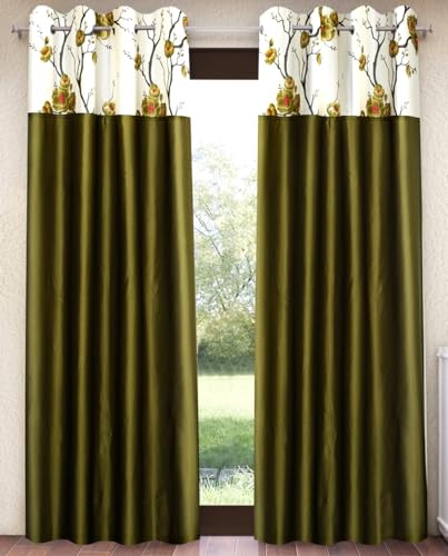 Image of Fashion String 2 Pieces 3D Tulip Patch Grommet Polyester Window Curtains - 5 Feet, Green