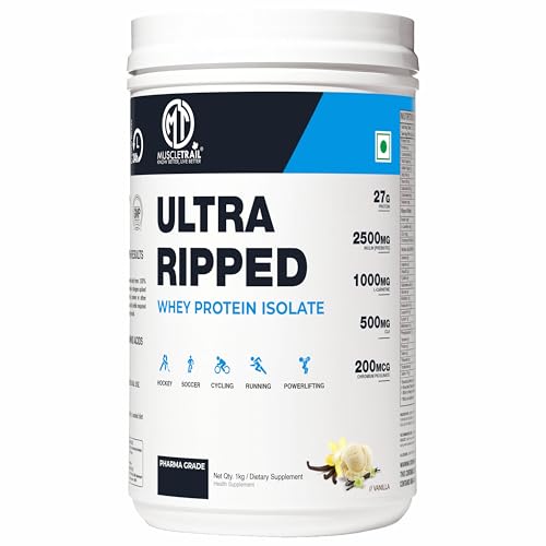 Image of MuscleTrail Pharma Grade Ultra Ripped Whey Protein Isolate - Premium Protein for Men & Women - 27g Protein per Serving - Supports Muscle Growth, Strength & Recovery - L-Carnitine & CLA (1KG, Vanilla)