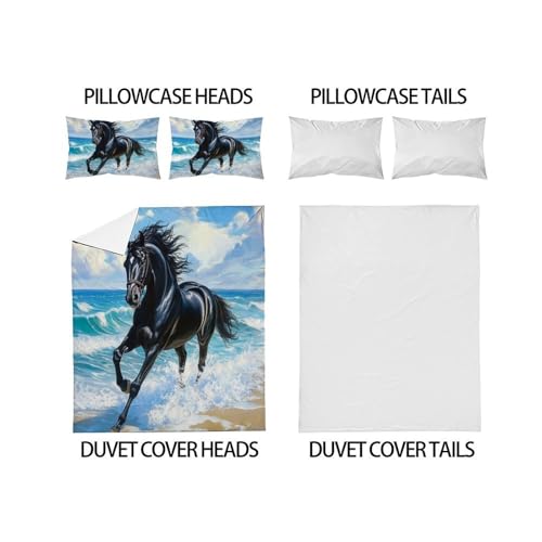 Housse de couette cheval parure de lit microfibre 260x220cm - 4