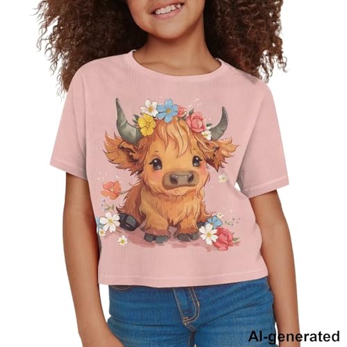 Image of Cute Crop Tops for Girls Short Sleeve Summer T Shirts Fashion Graphic Tees Crew Neck Pullover Tee 5-14 Years