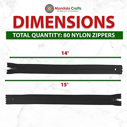 Nylon Zippers For Sewing, Bulk Zipper Supplies By Mandala Crafts (14 Inches, Black) #TOP3