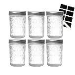 Yumzxin 6 Pack Mason Jars 8 oz (240ml) with Regular Lids - Wide Mouth Clear Glass Canning Jars for Pickling, Fermenting, Jam, Overnight Oats, Food Storage & DIY Crafts