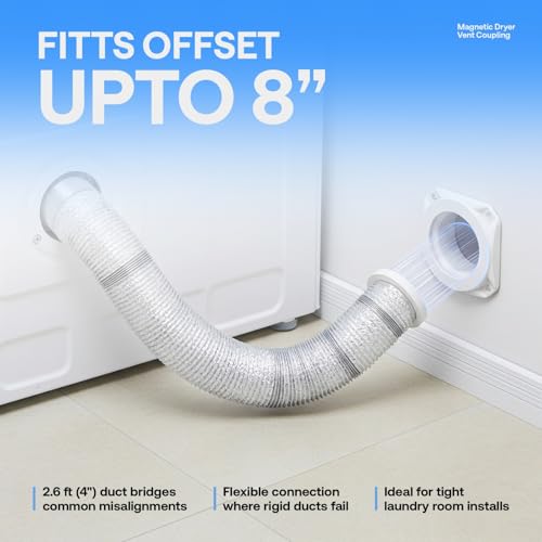 Image of Magnetic Dryer Vent Kit for Tight Spaces - Self-Aligning Mag-Snap Connector, Heat Resistant & Flame Retardant ABS, Airtight Seal, Includes 4 inch x 2.6ft Flexible Duct & Clamps