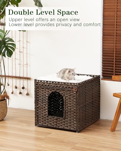 Image of SETVSON Cat Litter Box Enclosure, Large PE Rattan Side Table, Brown