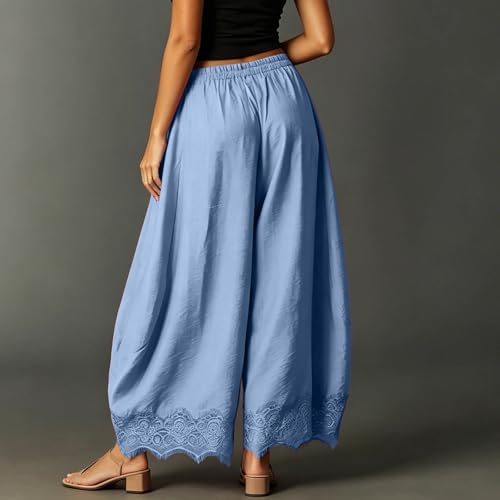 Pantalones de lino para mujer con encaje holgados largos 5