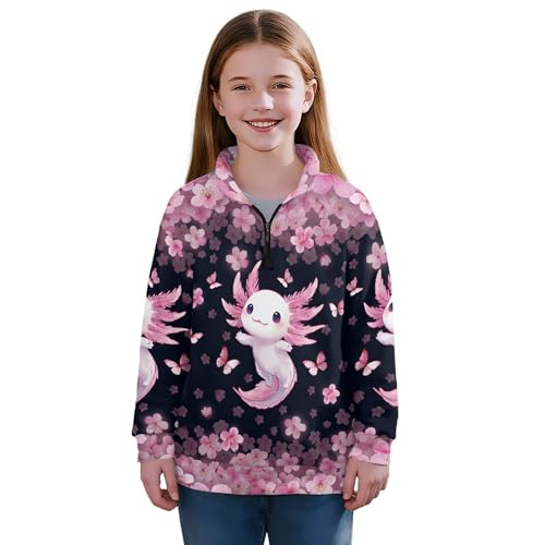 Image of AmzPrint Girls Graphic Quarter Zip Coat Long Sleeve Lightweight Oversized Athletic Running Hoodies For Kids Teen Girls