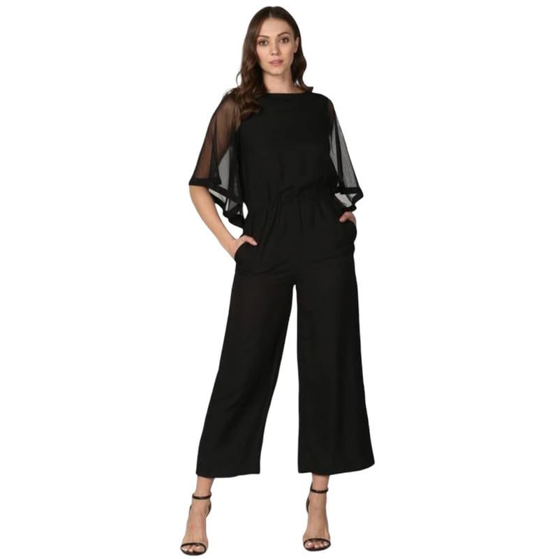 Tomar CreationWomen's Polyester Solid Half Sleeve Jumpsuit (Black, L)-PID61788-picture-14