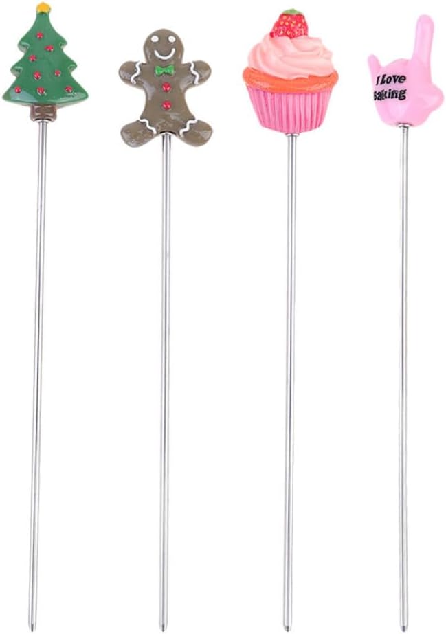 MAGICLULU 4pcs Stainless Steel Cake Tester Pins for Baking Bread Cupcakes and Muffins, Easy to Clean Baking Tool with Resin Handles for Accurate Doneness Testing