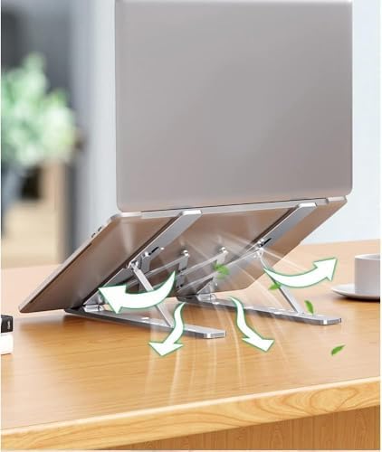 Coverzone Katlanabilir Alüminyum Laptop Standı – 13 Kademeli Yükseklik Ayarlı, Telefon Tutuculu, Taşınabilir, Ergonomik, Isı Dağıtıcı, Kaymaz Silikon Destekli Notebook Sehpası - Görsel 5