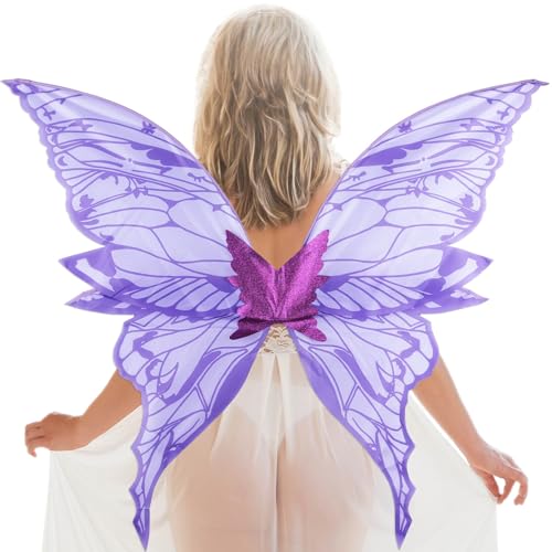 YKW Extra Large Fairy Wings Adult Women 47" Butterfly Costume Tinkerbell Halloween Girls Cosplay Angel Wings (Oversized Purple)