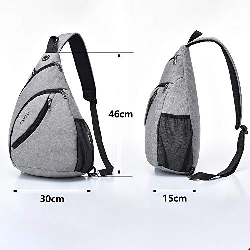 Sling Rucksack Männer Frauen, Große Kapazität, Nachtreflektor, Kopfhörerloch Design, Mehrzweck Crossbody Schulterrucksack, Diebstahlsicherer, Campus Rucksack für Radfahren im Freien (Grau)