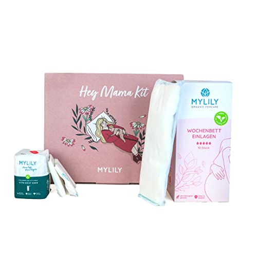MYLILY® Hey Mama Kit I Mama Box dla kobiet w ciąży, wkładki do łóżka tygodniowego i akcesoria do łóżka tygodniowego, prezent dla przyszłej mamy, opracowany z położnymi, substancje odżywcze, z książką tygodniową (standard)