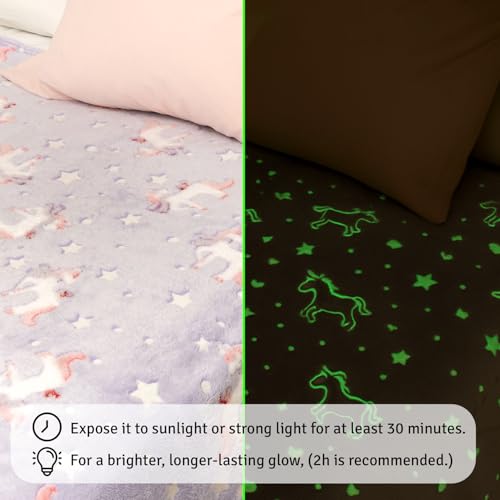 Miniatura 2 de Wanapix Manta Luminosa Brilla En La Oscuridad Suave Y Acogedora Para Niñas Y Niños Manta Morada Apta Lavadora 150x125 Cm