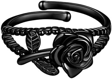 beautlace Rose Adjustable Rings Black Gun Plated Flower Open Ring Elegant Jewelry Gifts for Women KR0013K