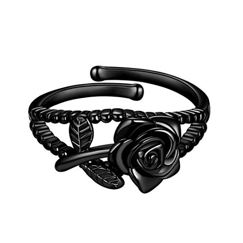 Beautlace Rose Adjustable Rings Black Gun Plated Flower Open Ring Elegant Jewelry Gifts For Women Kr0013K #TOP14