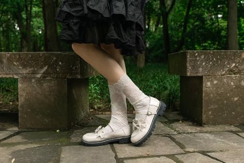Image of Womens Lace Cotton Socks Transparent Mesh Ruffle Dress Calf Socks