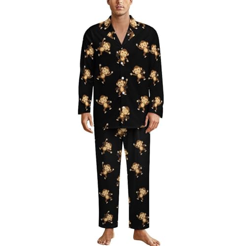 Mens Pajamas Set V Neck Long Sleeve Sleepwear Button Down Pjs Set Loungewear Nightwear - Main Image