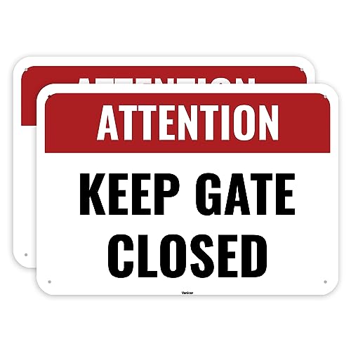2PC Keep Gate Closed Sign, 10 x 7 Inches - Aluminum - Please Close Gate Dog Sign