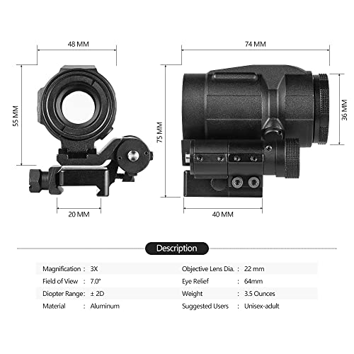 Torq Optics 3X Micro Magnifier With Flip To Side Mount Push-Button Mount With Elevation Adjustable,Switch To Side(Sts) Mount #TOP3