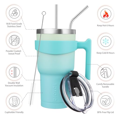 Image of BJPKPK 30 oz Tumbler with Handle & Straw, Insulated Stainless Steel Mug