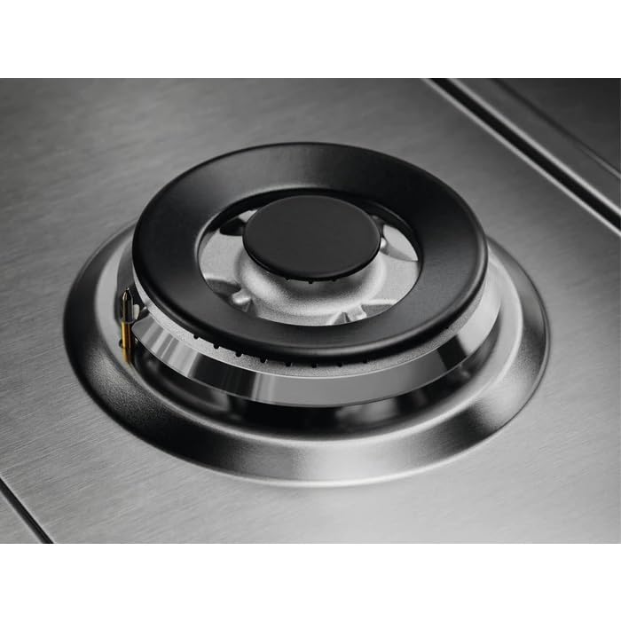Electrolux Cocina de gas 60 cm Serie 300 Slim Line 4 fuegos acero inoxidable Quemador WOK multicorona SicurGas pomos inoxidable parrillas esmaltadas, EGS6434X2