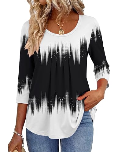 Zeagoo Tunics to Wear with Leggings 3/4 Sleeve Casual Pleated Tops Plus Size Business Work Blouses