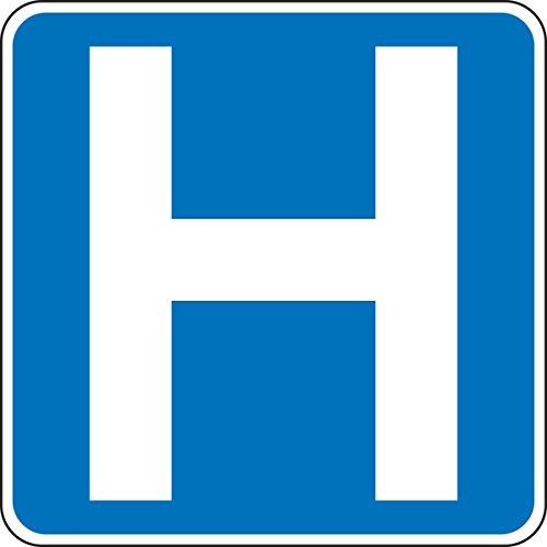 Panneau de signalisation routière hôpital carré bleu réfléchissant
