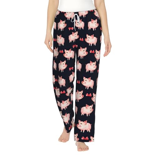 Pantalon de pyjama flanelle ultra doux rouge imprimé avec cordon femme
