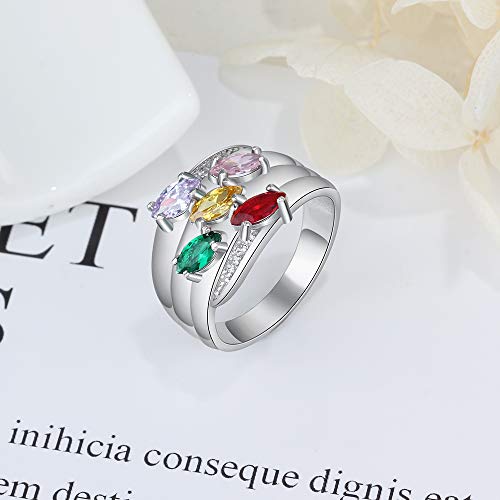 Glamcarat Personalized Mothers Ring With 5 Birthstones Customized Name Engraved Ring 5 Child Names 5 Stones Family Jewelry Gift For Her Promise Ring Jewelry For Grandma Sister #TOP4